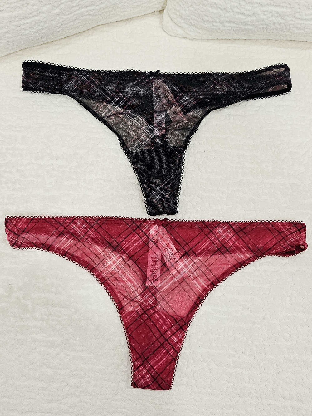 Victoria's Secret Plaid Mesh Thong Panties - Black & Pink
